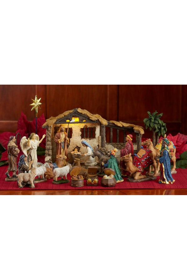 16 Piece Deluxe Edition Christmas Nativity Set with Real 2024 Gold - 7 inch Scale