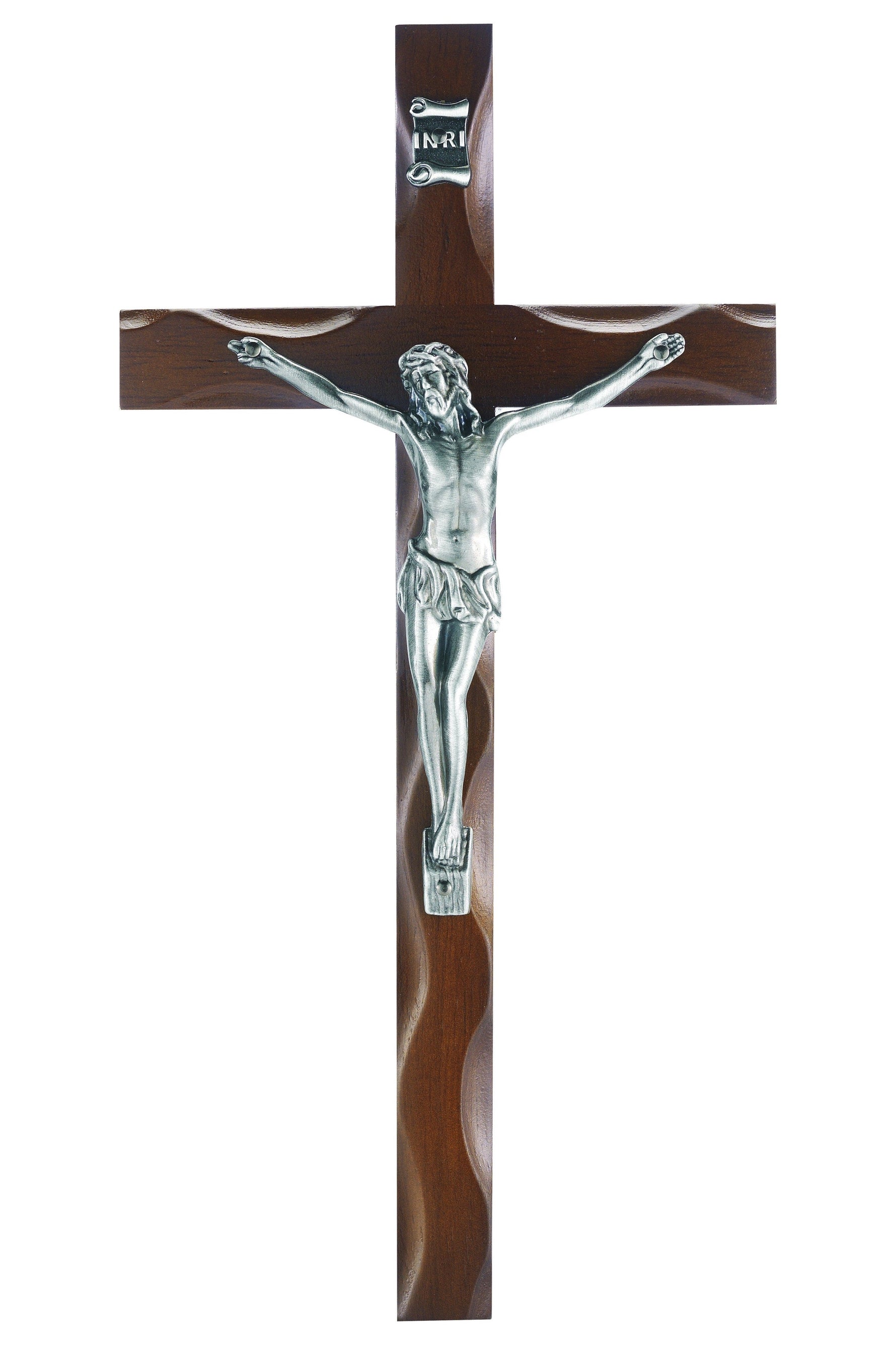 10" Walnut Finish Crucifix with Silver Corpus - TAF411A10W25-Inspirational Gifts-Hirten-Michigan Church Supply