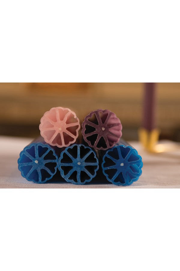 100% Beeswax Hollow Core Design - 3 blue, 1 rose - HE82700/HE83002-Church Life-Dadant-7/8" x 12"-Michigan Church Supply