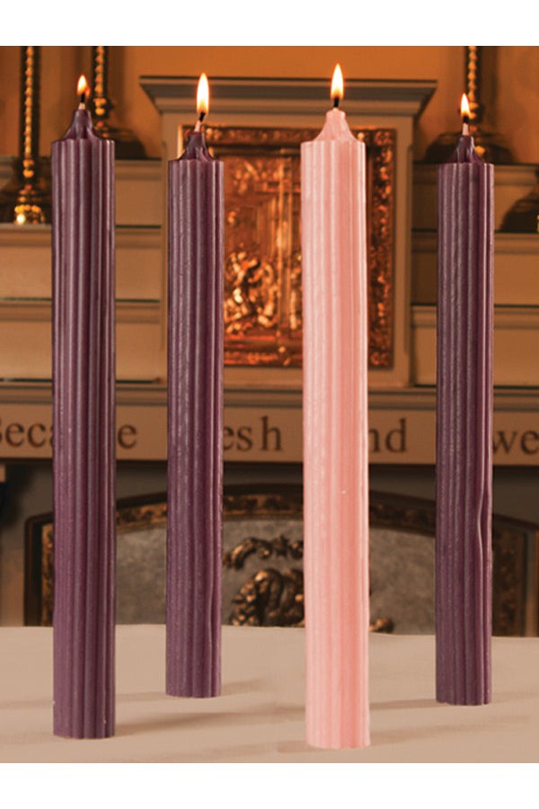 100% Beeswax Hollow Core Design - 3 purple, 1 rose - HE82702/HE83000-Church Life-Dadant-7/8" x 12"-Michigan Church Supply