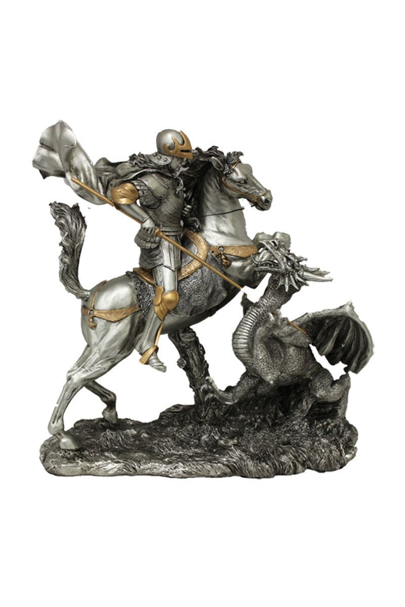 10.5" St. George Pewter Statue - ZWSR73533-PE-Inspirational Gifts-Goldscheider of Vienna-Michigan Church Supply