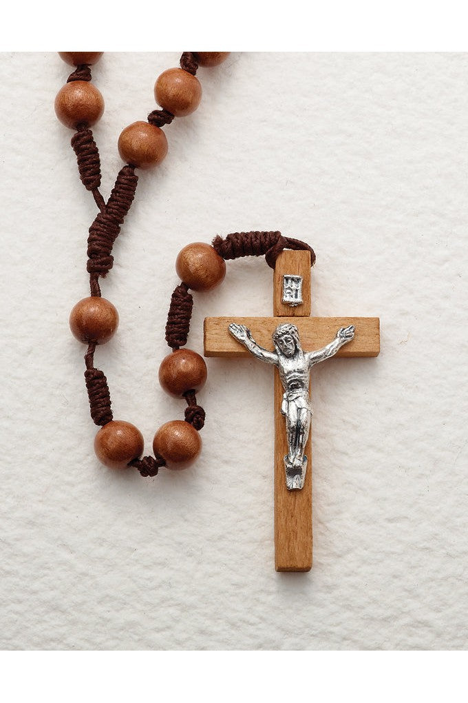 15-Decade Rosary Wood Beads on Dark Cord - LA269515-Inspirational Gifts-RELIGIOUS ART INC-Michigan Church Supply