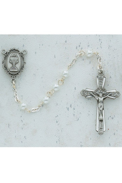 4mm White Pearl Communion Rosary - UZC46DW-Inspirational Gifts-McVan-Michigan Church Supply