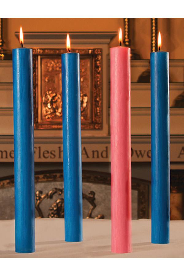 51% Beeswax Solid Advent Candles - 3 blue, 1 rose - HE82002/HE82102-Church Life-Dadant-7/8" x 12"-Michigan Church Supply