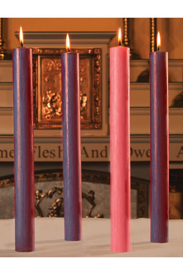 51% Beeswax Solid Advent Candles - 3 purple, 1 rose - HE82000/HE82100-Church Life-Dadant-7/8" x 12"-Michigan Church Supply