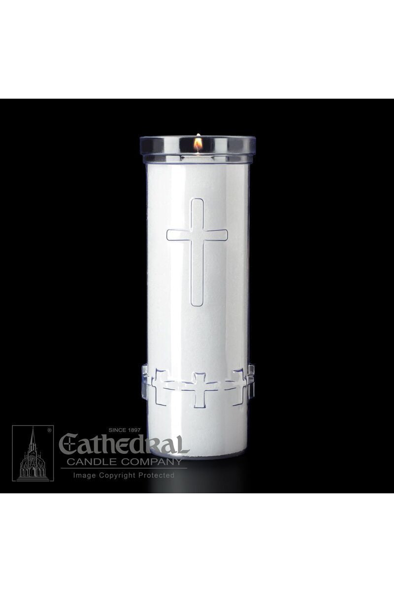 6-Day Crystal Raised Cross Candle - UM792-Church Life-Cathedral Candle-Michigan Church Supply