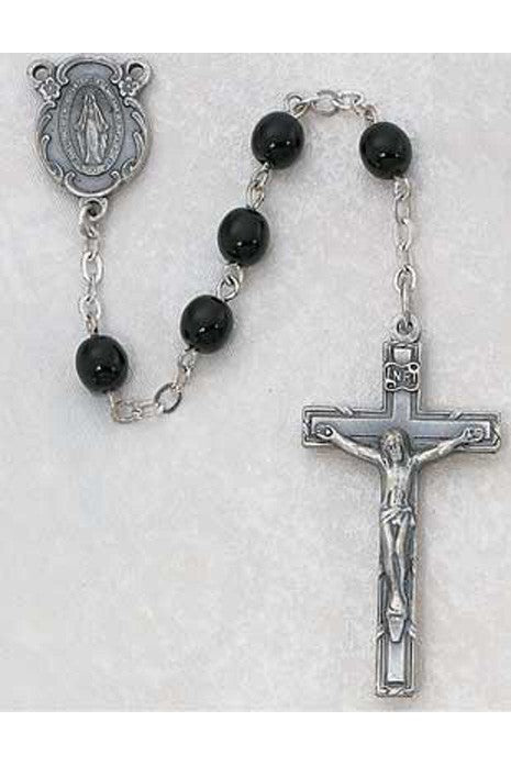 6mm Black Glass Rosary - UZ121DBKF-Inspirational Gifts-McVan-Michigan Church Supply