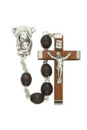 6mm Carved Rosewood Beads and Madonna and Baby Center Rosary-WO3526JC-Inspirational Gifts-Singer-Michigan Church Supply