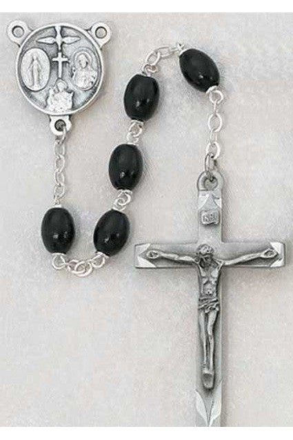 6x8mm Black Wood Rosary - UZ137DBKF-Inspirational Gifts-McVan-Michigan Church Supply