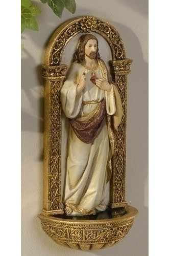 7.25" Sacred Heart of Jesus Holy Water Font - LI62827-Inspirational Gifts-Roman, Inc-Michigan Church Supply