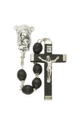 7mm Black Carved Wood Beads and Madonna & Baby Center Rosary-WOSR3525JC-Inspirational Gifts-Singer-Michigan Church Supply