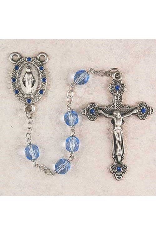 7mm Blue Rosary w/blue Stones - UZR123DF-Inspirational Gifts-McVan-Michigan Church Supply