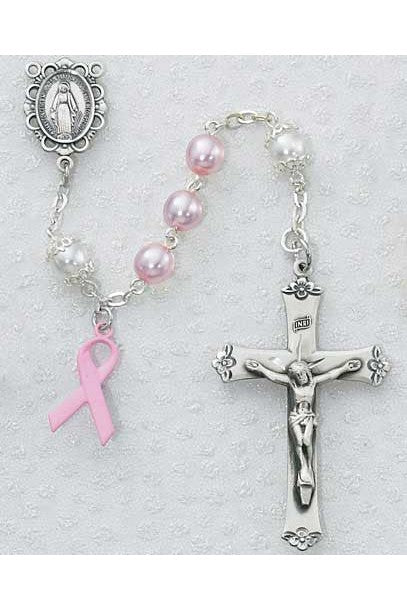 7mm Pink Pearl Cancer Rosary - UZ791SF-Inspirational Gifts-McVan-Michigan Church Supply