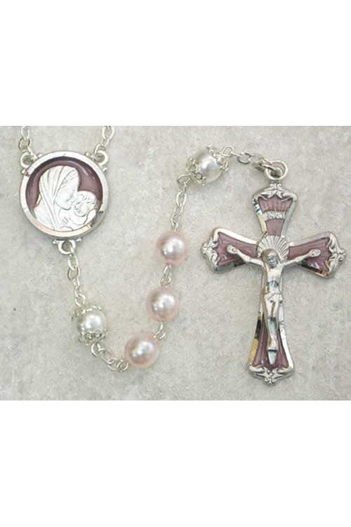 7mm Pink Pearl Rosary w/enamel - UZ772RF-Inspirational Gifts-McVan-Michigan Church Supply