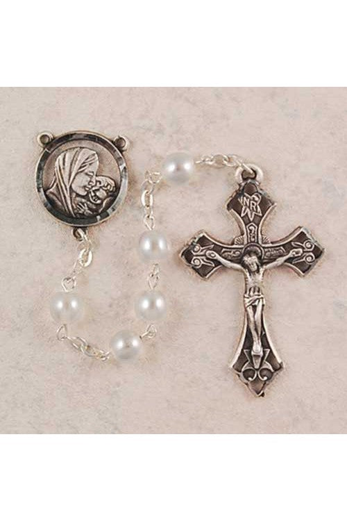 7mm White Glass Rosary - UZR143ASF-Inspirational Gifts-McVan-Michigan Church Supply