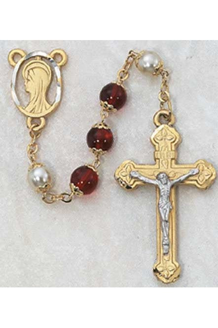 8mm Red/pearl Capped Rosary - UZ452HF-Inspirational Gifts-McVan-Michigan Church Supply