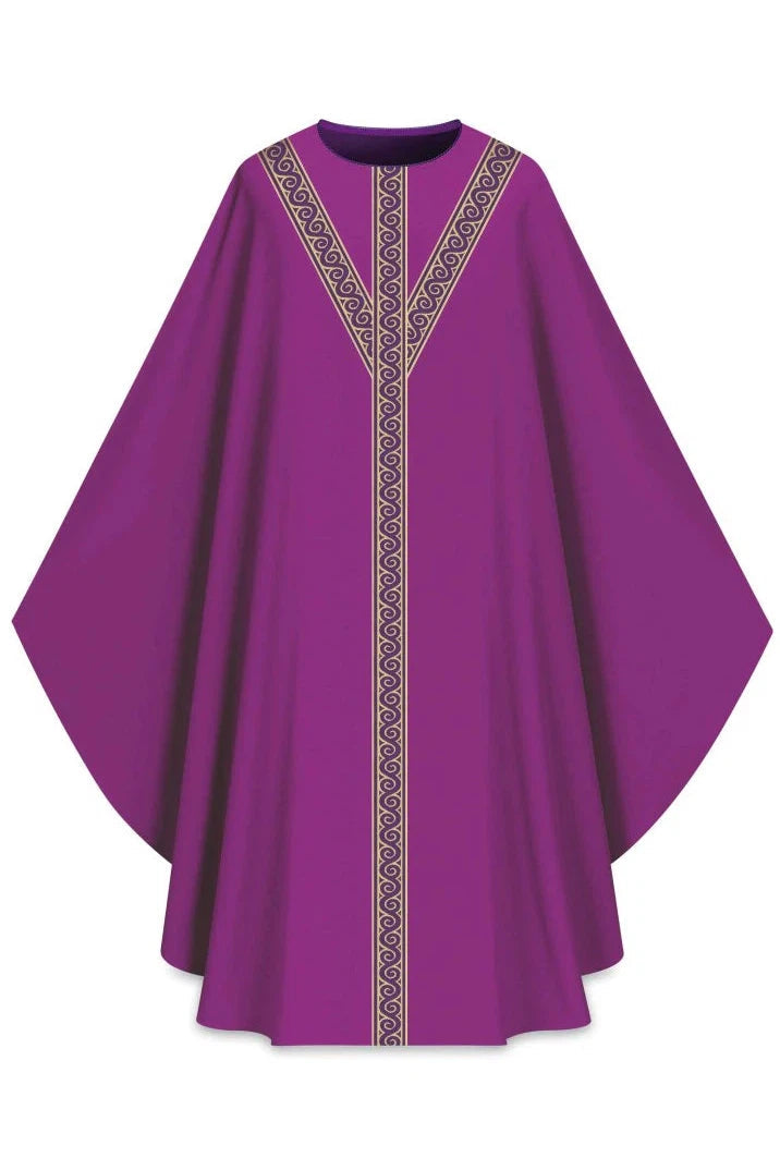 ASSISI Chasuble with orphrey (Ecru, Red, Green, Purple) - WN70105-Church Life-Art Studio Slabbinck-Purple-Michigan Church Supply