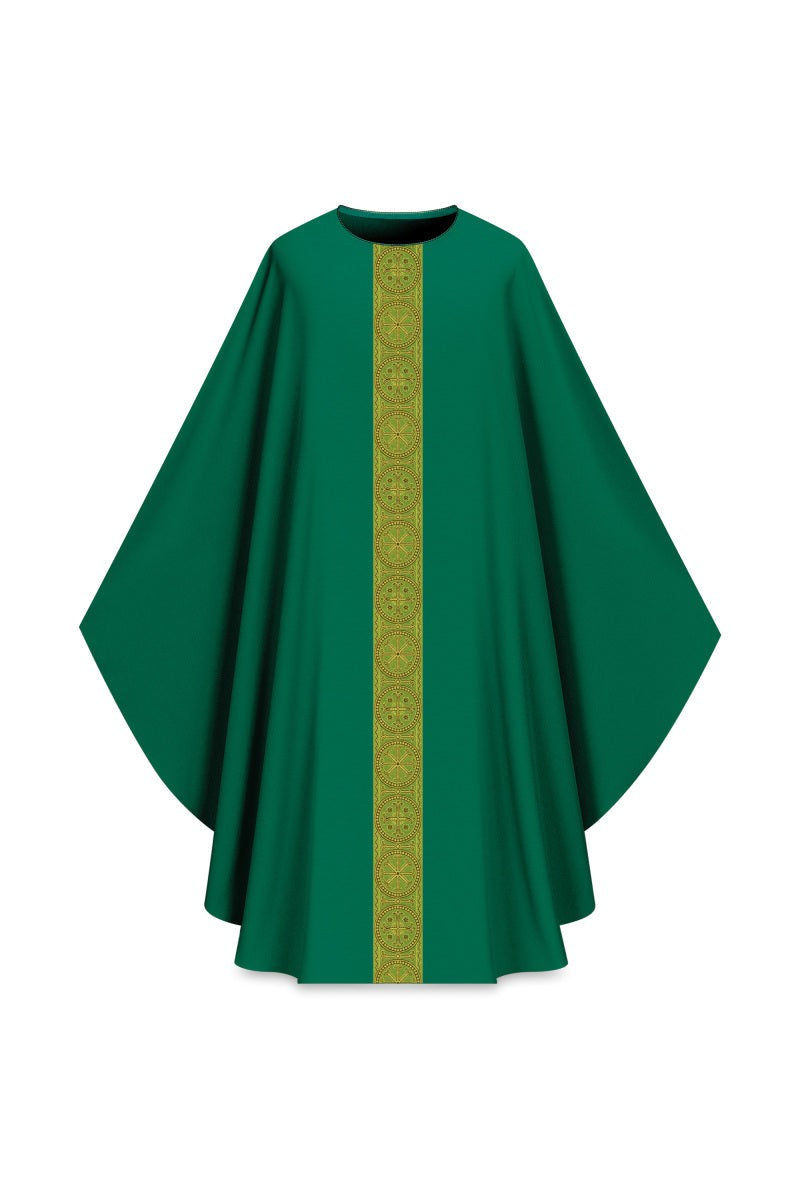 ASSISI Chasuble with woven Orphrey (Ecru, Red, Green, Purple) - WN70101-Church Life-Art Studio Slabbinck-Green-Michigan Church Supply