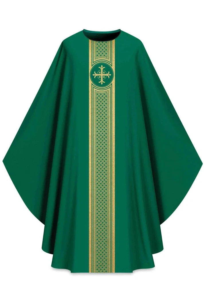 ASSISI Chasuble with woven band (Ecru, Red, Green, Purple) - WN70104-Church Life-Art Studio Slabbinck-Green-Michigan Church Supply