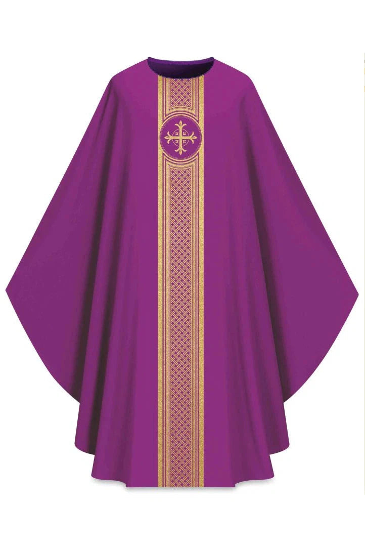 ASSISI Chasuble with woven band (Ecru, Red, Green, Purple) - WN70104-Church Life-Art Studio Slabbinck-Purple-Michigan Church Supply