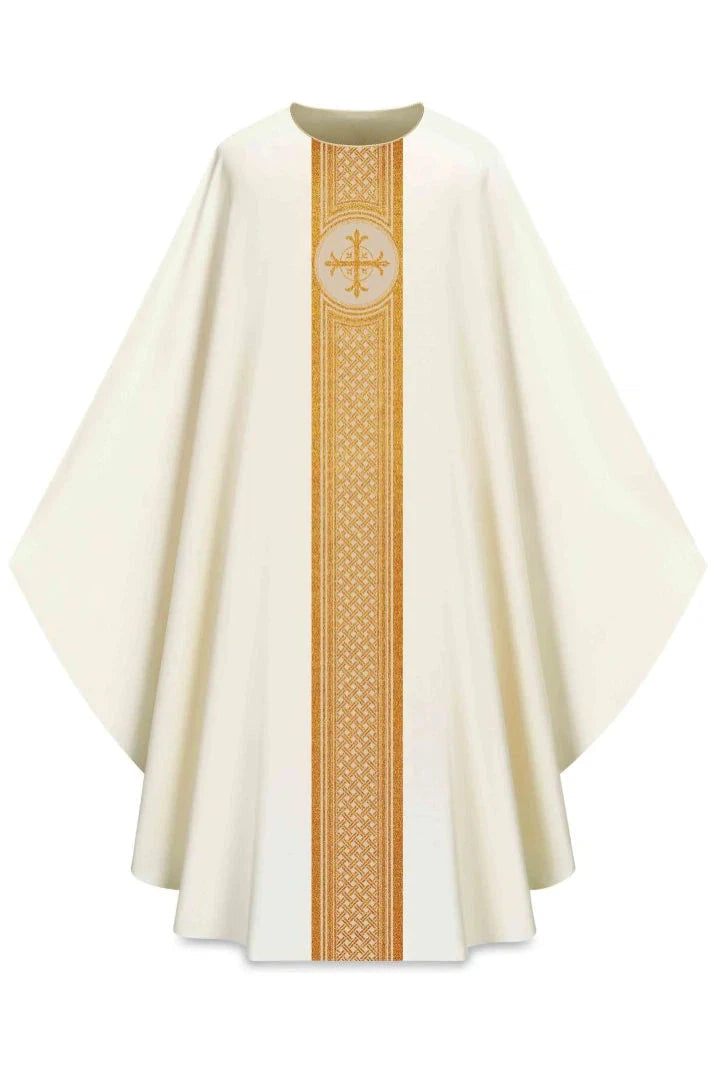 ASSISI Chasuble with woven band (Ecru, Red, Green, Purple) - WN70104-Church Life-Art Studio Slabbinck-Ecru-Michigan Church Supply