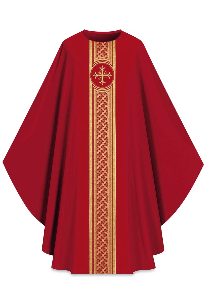 ASSISI Chasuble with woven band (Ecru, Red, Green, Purple) - WN70104-Church Life-Art Studio Slabbinck-Red-Michigan Church Supply