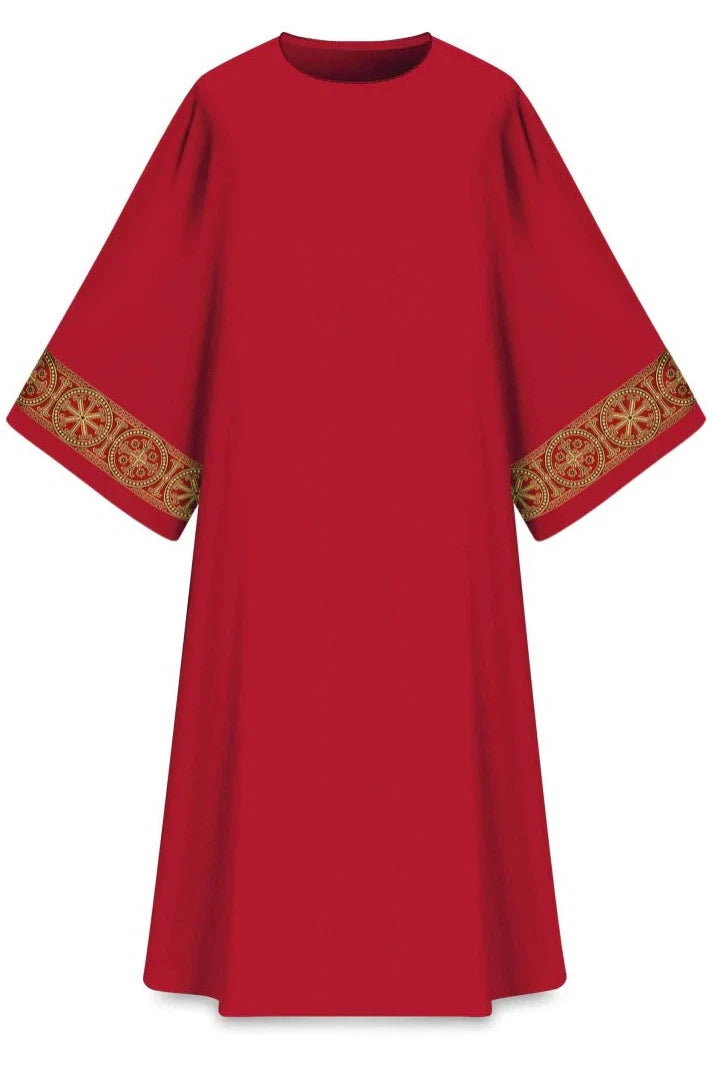 ASSISI Dalmatic with woven Orphrey (Purple, Green, Red, Ecru) - WN70701-Church Life-Art Studio Slabbinck-Red-Michigan Church Supply