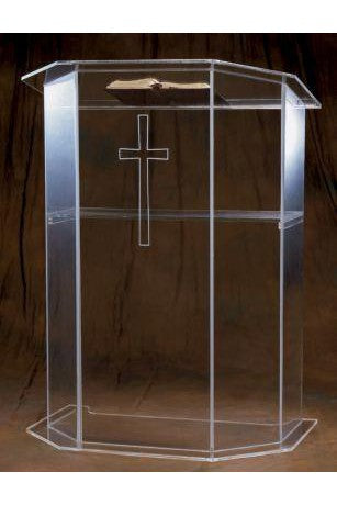 Acrylic Pulpit - AI3351-Church Life-Woerner-With Cross-Michigan Church Supply