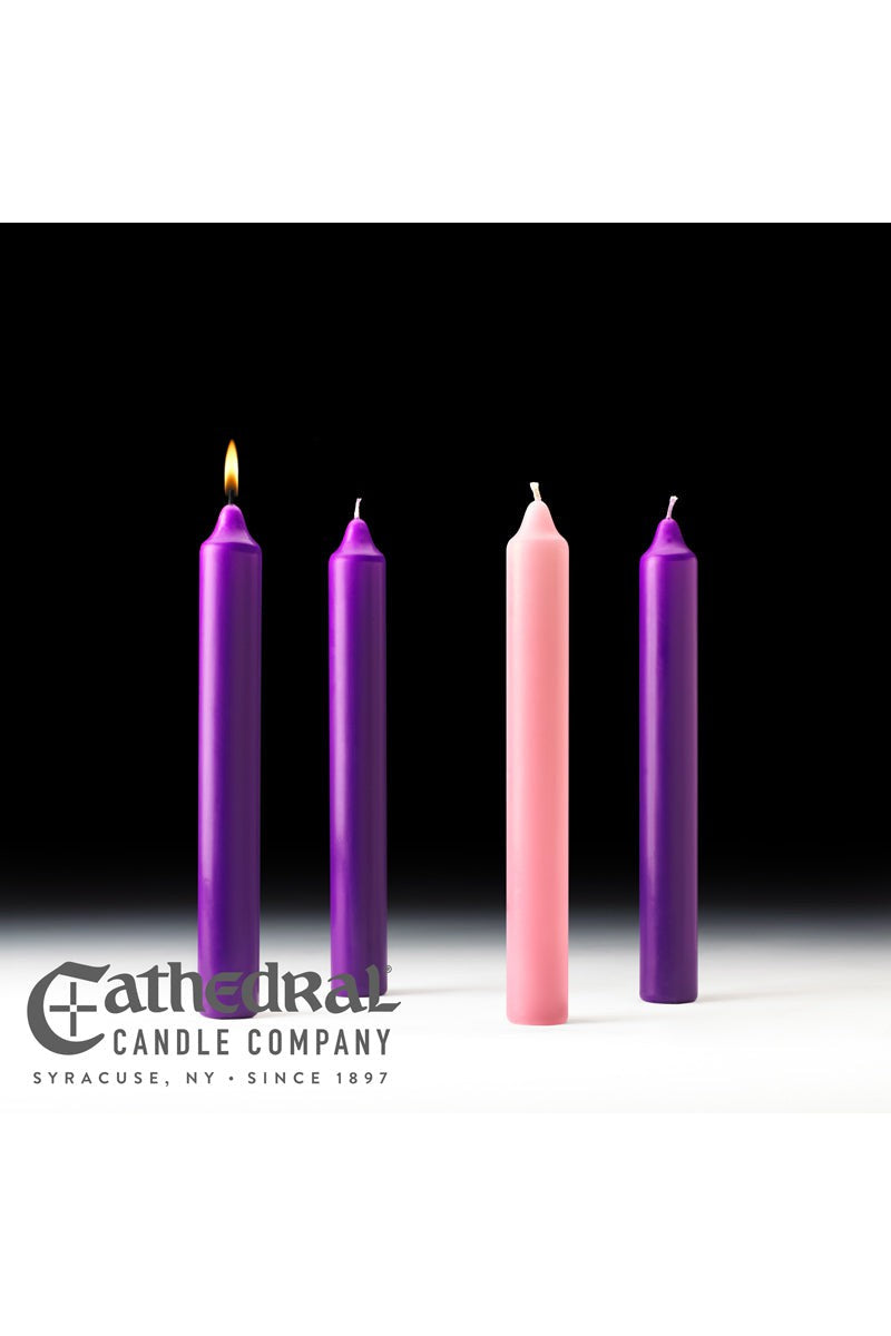 Advent Candle Sets - 3 Purple, 1 Rose - 1-1/2" Diameter- GG8211/8213-Church Life-Cathedral Candle-1-1/2" x 12" (Stearine) GG82132004-Michigan Church Supply