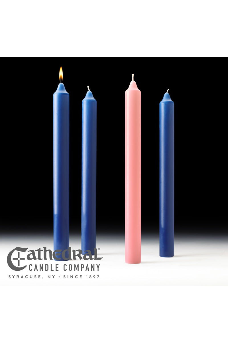 Advent Candle Sets - 3 Sarum Blue, 1 Rose - 1-1/2" Diameter - GG8213/GG8211-Church Life-Cathedral Candle-1-1/2" x 16" (Stearine) GG82136804-Michigan Church Supply