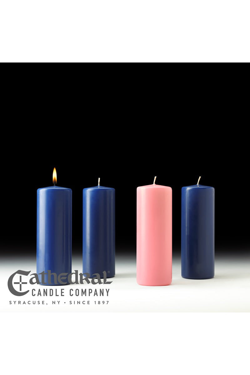 Advent Stearine Pillar Candle Sets - 3 Sarum Blue, 1 Rose - 3" Diameter - GG8233-Church Life-Cathedral Candle-3" x 8" - GG82338804-Michigan Church Supply