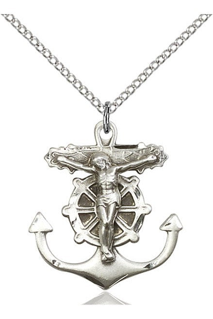 Anchor Crucifix Medal - FN5685-Jewelry-Bliss Mfg-Sterling Silver-Michigan Church Supply