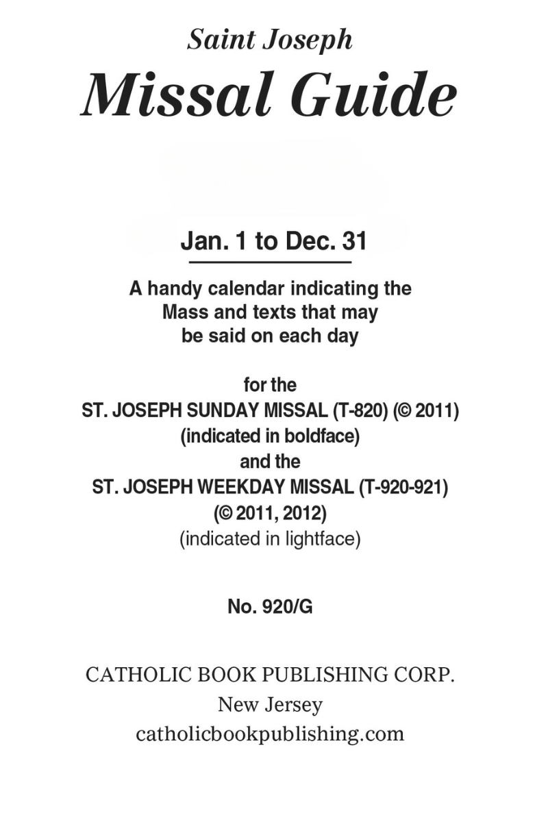 Annual Missal Guide - GF920G-Inspirational Gifts-Catholic Book Publishing Corp-Michigan Church Supply