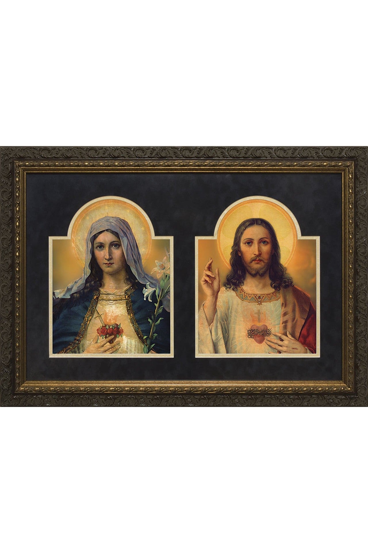 Antique Sacred & Immaculate Hearts Framed Art - VTNWM784C4-Inspirational Gifts-Nelson Fine Art-Michigan Church Supply