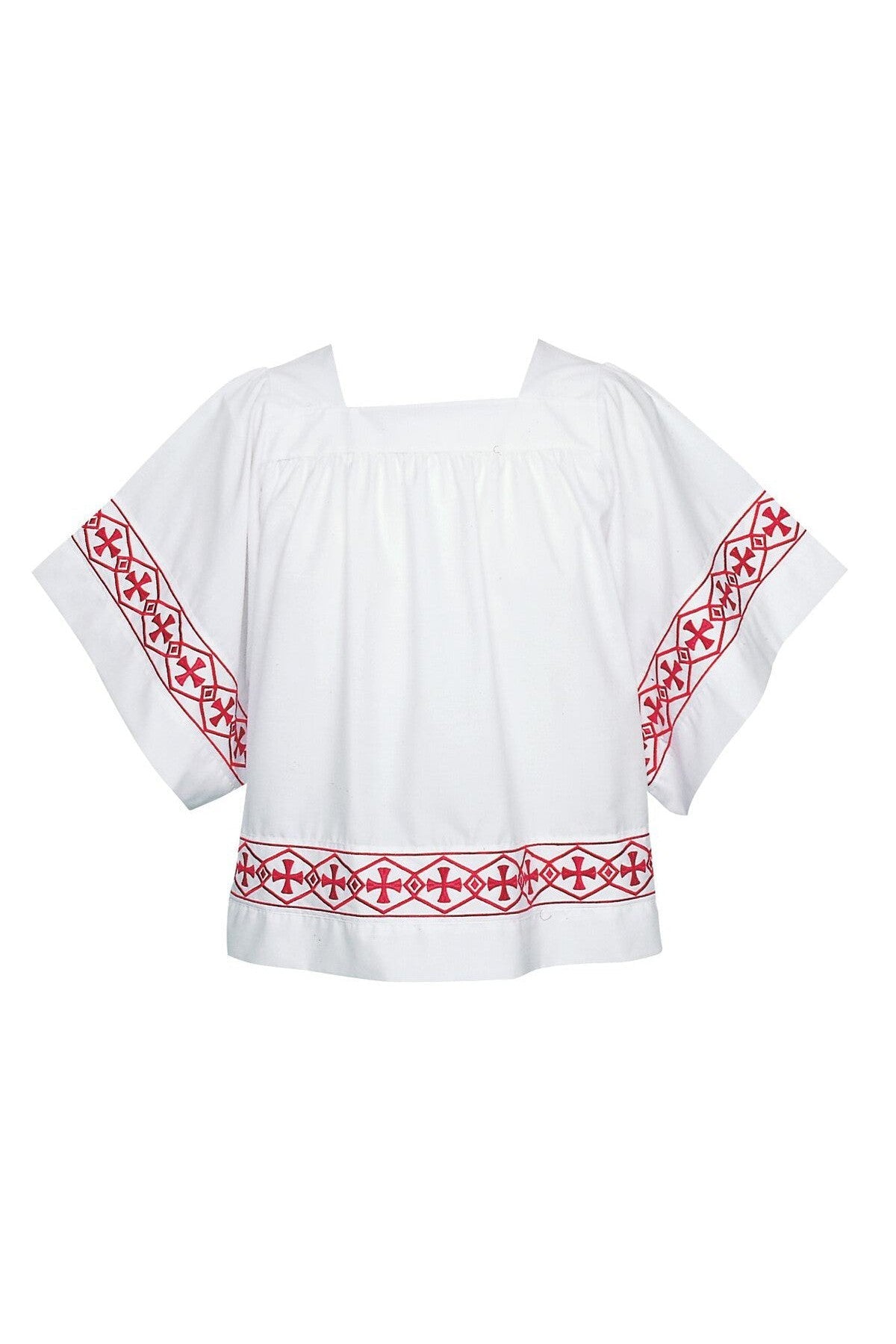 Banded Altar Server Surplice with Square Yoke - UT113B-Church Life-Abbey Brand-8-Red-Michigan Church Supply