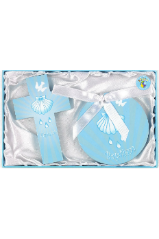 Baptism Crib Medal and Cross Set Blue - NP164169004-Inspirational Gifts-Lumen Mundi-Michigan Church Supply