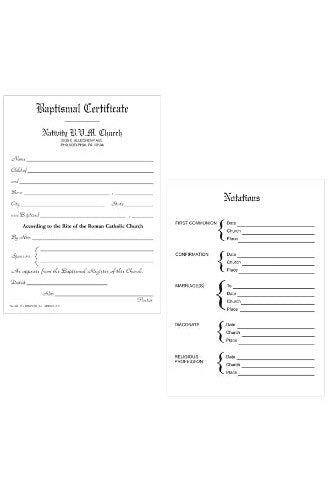 Baptismal Certificate Form-OA305-Church Life-FJ Remey-Michigan Church Supply