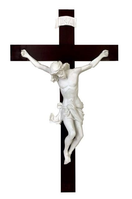 Baroque Style Crucifix, white alabaster, 30" - ZWMA663W-Inspirational Gifts-Goldscheider of Vienna-Michigan Church Supply