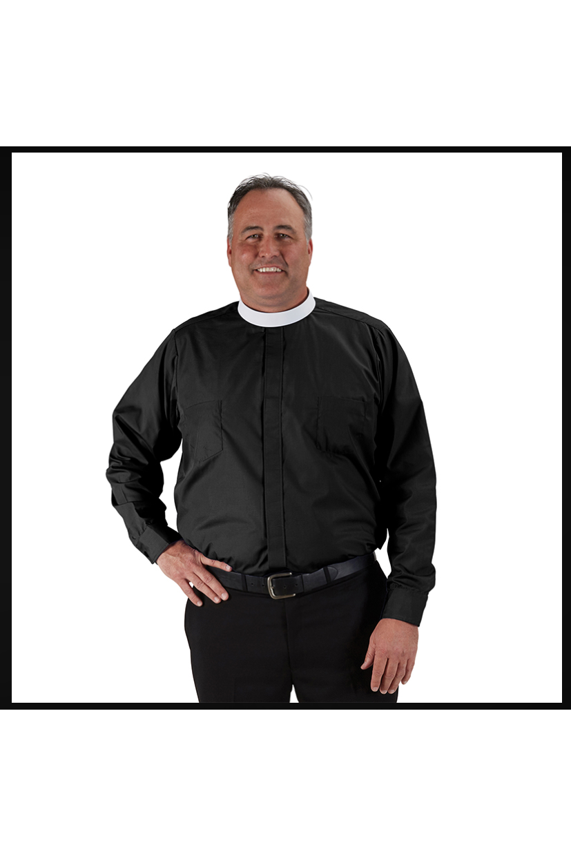 Big & Tall Neckband shirt - Long Sleeve- Black - OF242-Church Life-R.J. Toomey-17-32-33-Michigan Church Supply