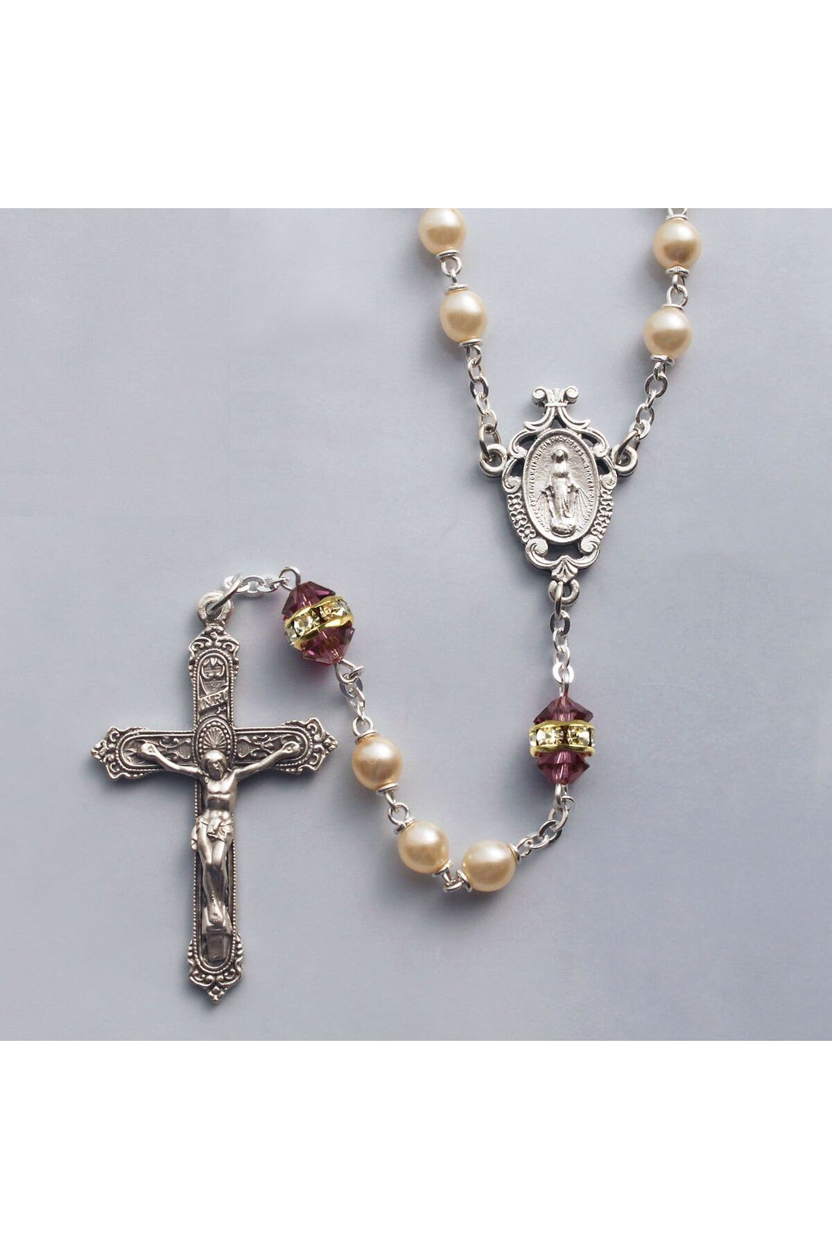 Birthstone Pearl and Rondelle Crystal Amethyst (February) Rosary - HX41298/AM-Inspirational Gifts-Devon-Michigan Church Supply