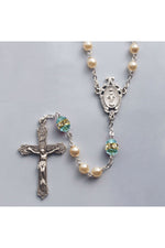 Birthstone Pearl and Rondelle Crystal Aqua (March) Rosary - HX41298/AQ-Inspirational Gifts-Devon-Michigan Church Supply