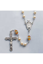 Birthstone Pearl and Rondelle Crystal Topaz (Nov) Rosary - HX41298TZ-Inspirational Gifts-Devon-Michigan Church Supply