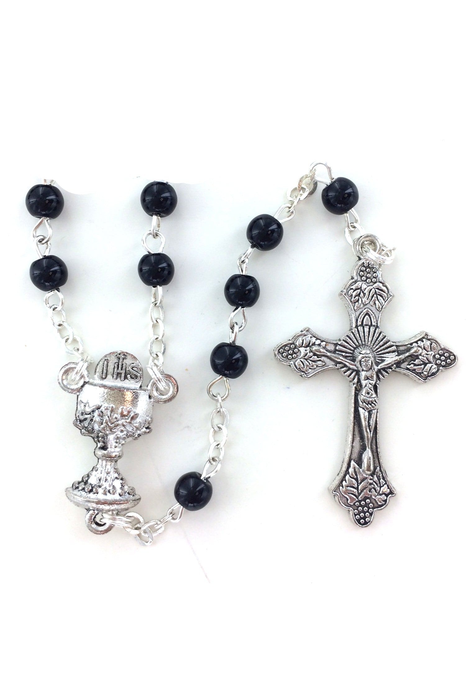 Black Glass Rosary - WOSR4013BKJC-Inspirational Gifts-Singer-Michigan Church Supply