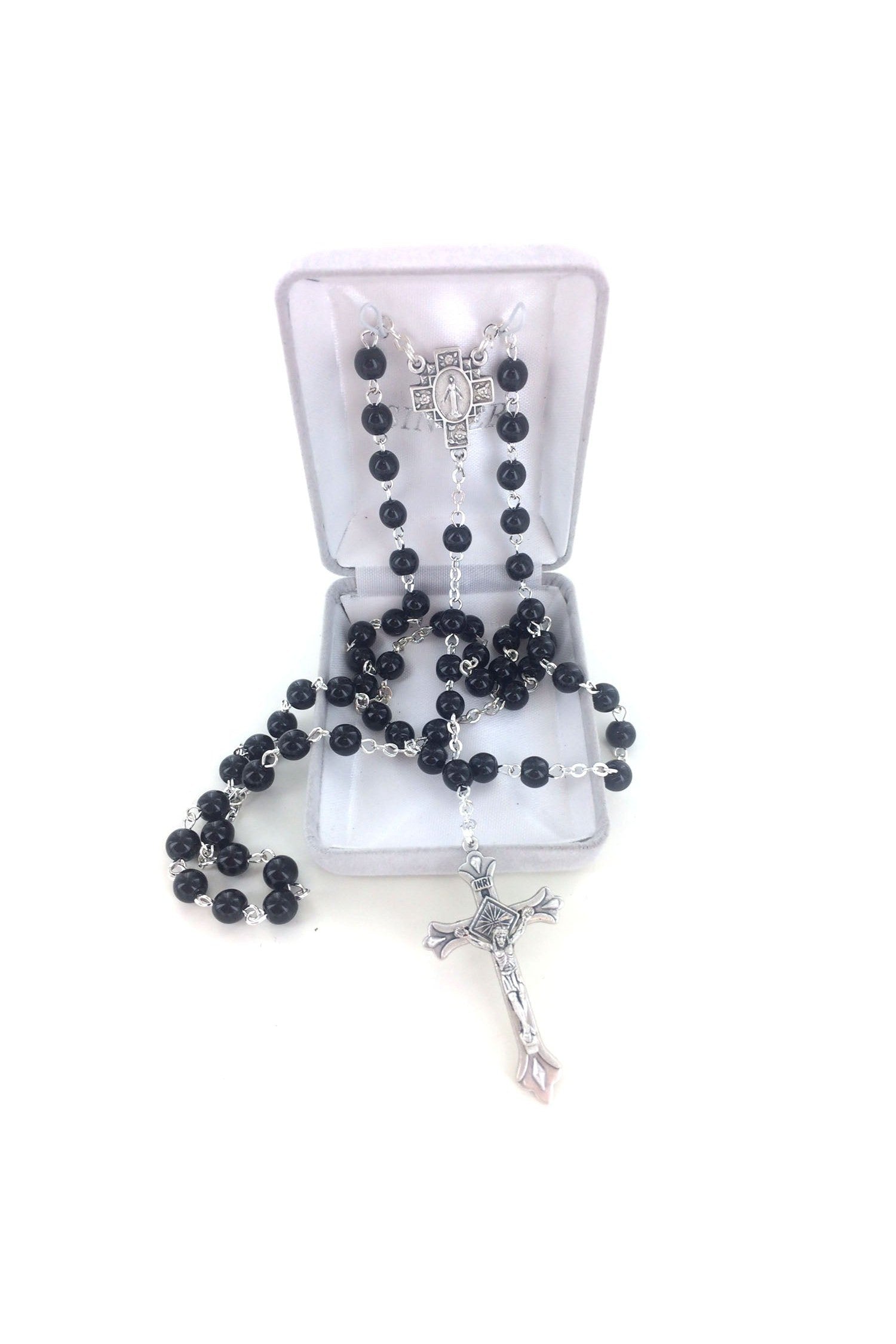 Black Glass Rosary - WOSR4014JC-Inspirational Gifts-Singer-Michigan Church Supply