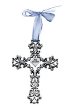 Bless this Child Baby Cross(Blue Ribbon)- GEFC302-Inspirational Gifts-Cathedral Art Medal and CA Gifts-Michigan Church Supply