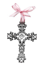 Bless this Child Baby Cross(Pink Ribbon)- GEFC303-Inspirational Gifts-Cathedral Art Medal and CA Gifts-Michigan Church Supply