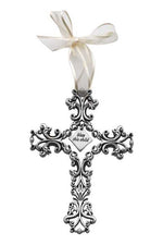 Bless this Child Baby Cross(White Ribbon)- GEFC301-Inspirational Gifts-Cathedral Art Medal and CA Gifts-Michigan Church Supply