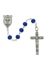 Blue Glass Communion Rosary - UZC75DB-Inspirational Gifts-McVan-Michigan Church Supply