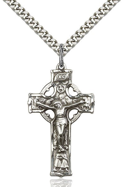 Celtic Crucifix Medal - FN5440-Jewelry-Bliss Mfg-Sterling Silver-Michigan Church Supply