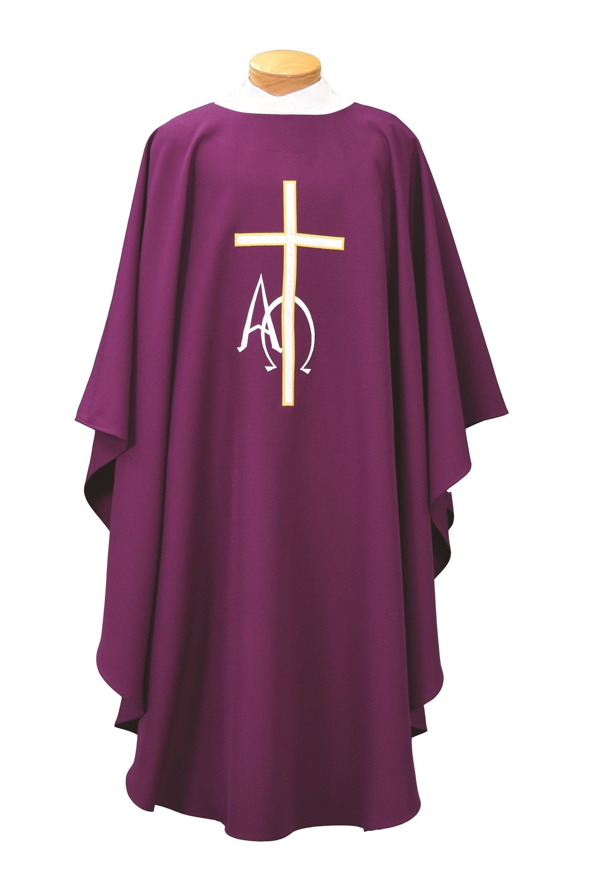 Chasuble has Cross with Alpha & Omega - SL997-Church Life-Beau Veste-Embroidered Front Only-Pure White-Michigan Church Supply